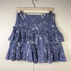 SUNDRY wild floral ruffle skirt in chambray‎